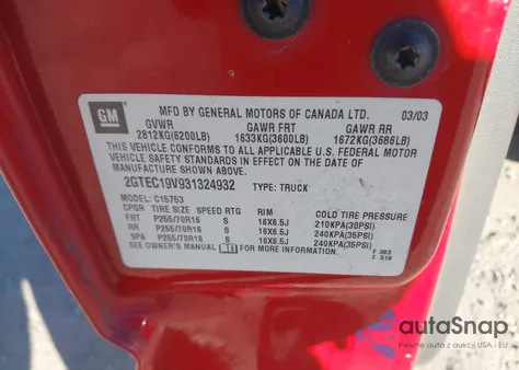 2003 GMC Sierra 1500 Sle from USA, damaged, VIN 2GTEC19V931324932